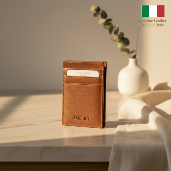 Portafoglio Porta Carte in Pelle Italiana, Fermasoldi Marrone, Portafoglio Slim RFID